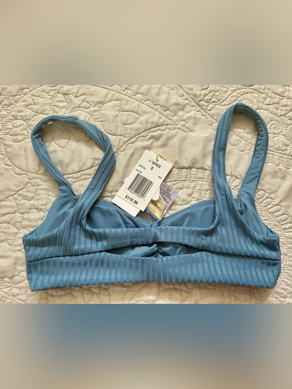 L*Space Effie Bikini Top Womens Small Baltic Gray Ribbed Swimwear - Picture 4 of 5